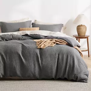 Luxury Waffle Duvet Cover King Size - Textured Duvet Cover Set, Soft, Breathable - Picture 1 of 9