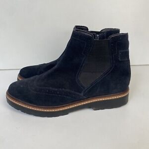 M&S Size 5 Wide Fit navy suede ankle side zip flat boots wing tip