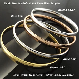 Bangle Gold Filled 18K & Sterling Silver 925 Solid Cuff Ladies Bracelet - Picture 1 of 34