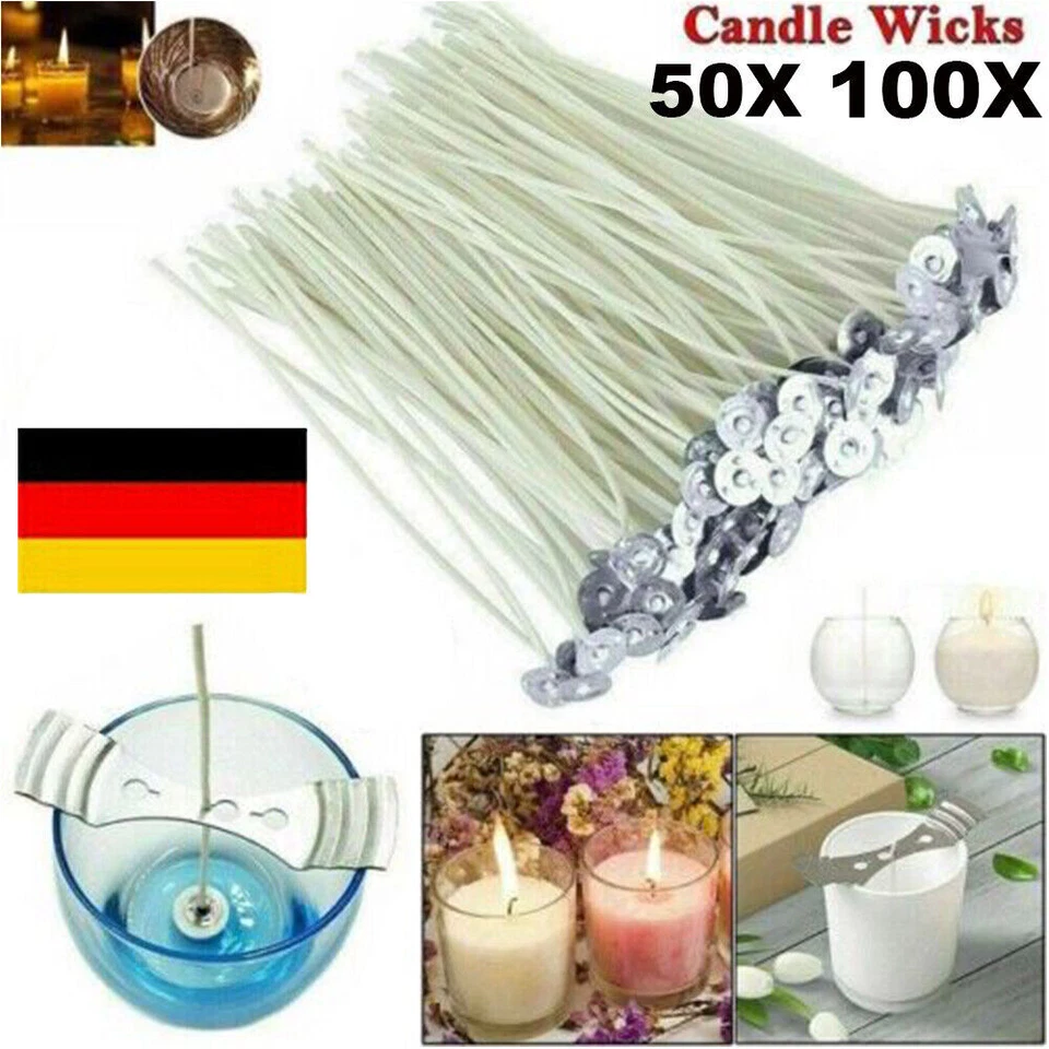 100 Stk. Kerzendocht 10,15,20cm mit Metallfuß, 100% Naturbaumwolle Kerzendochte - Bild 1 von 4