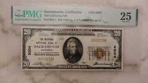 California National Bank Note SACRAMENTO $20 1929 CH# 8504 FR1802-1 - Picture 1 of 2