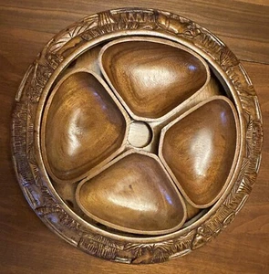 Vtg 16.5" Polynesian Carved Wooden Tray With 4 Bowls & Cup - Bild 1 von 18