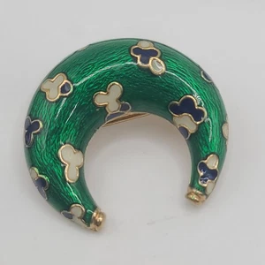 Vintage Ciner Brosche Halbmond grün Emaille signiert - Bild 1 von 9