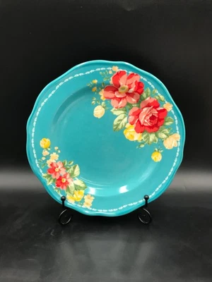 Plato de ensalada The Pioneer Woman vintage floral verde azulado borde festoneado uno 8,5" Foto 1 de 4