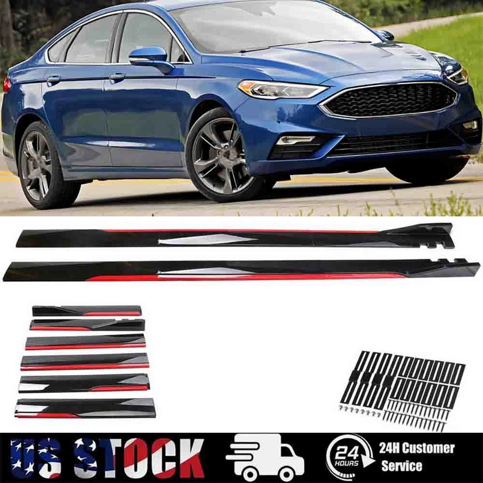 86.6" Side Skirt Extension Lip Rocker Panel Red line For Ford Fusion 2006-2020 - Image 1 of 4