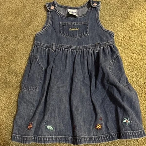 Vintage OshKosh B Gosh Denim Overall Dress Baby Girl Size 3 T Blue Jumper USA - Picture 1 of 6
