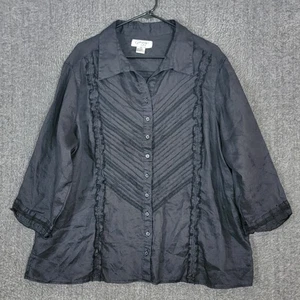 Blusa Giorgiana By Naji para mujer 3X negra 100 % lino manga 3/4 camisa abotonada - Imagen 1 de 13