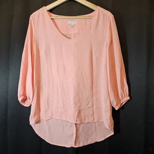 Top donna New York And Company rosa medio alto basso scollo a V ufficio business - Foto 1 di 8