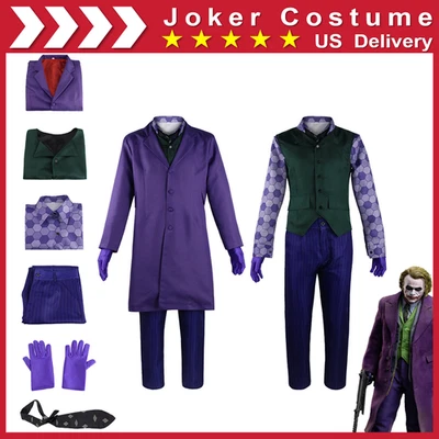 Batman The Dark Knight Joker Cosplay Costume Mens Halloween Party Full Outfits - Image 1 of 4