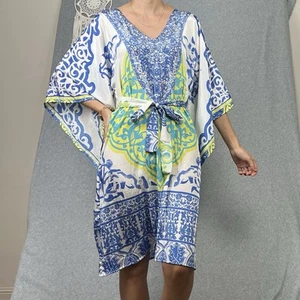 Ruby Yaya Kaftan Dress Womens S Embellished Rhinestones Tie Waist Boho Resort - Picture 1 of 9