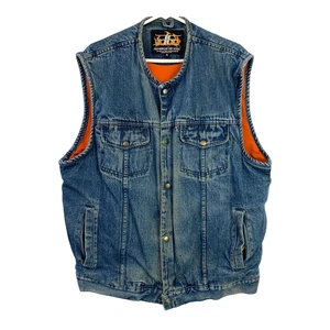 Vintage Bikers Edge orange gefütterte Denim Snap Jeansweste Moto Herren XL - Bild 1 von 8