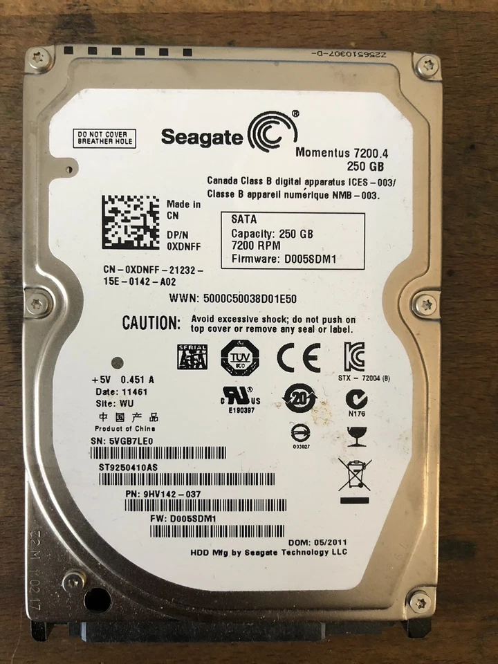Seagate Momentus 7200.4 ST9250410AS 250GB 7.2K SATA 2.5" Laptop Hard Drive - Image 1 of 1