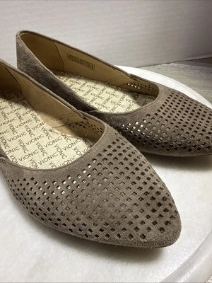 Vionic Posey Planos Para Mujer 7.5 Marrón Taupe Gamuza Cuero Punta SIN PLANTILLAS Foto 1 de 4