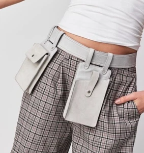Free People Gray Gerald Distressed Vintage Leather Pocket Belt Size Medium - Picture 1 of 3