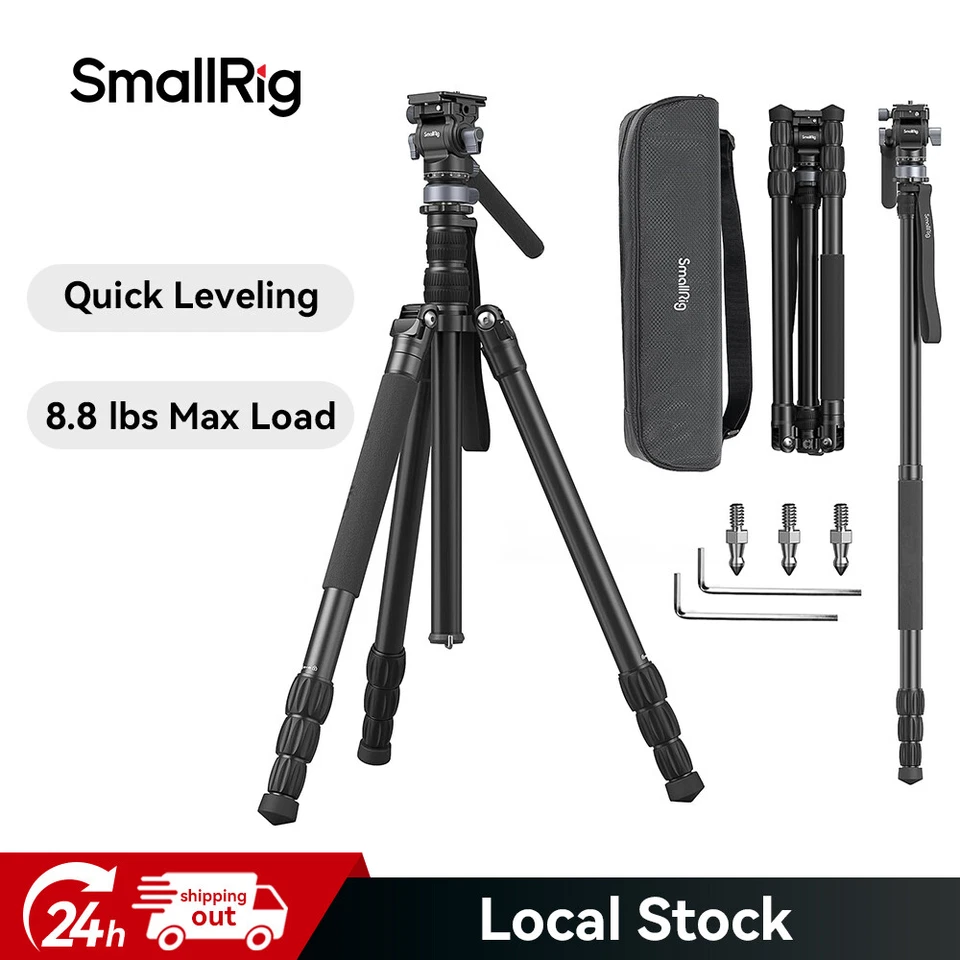SmallRig 72" Video Tripod Travel Tripod Fluid Head Canera Tripod Monopod 4319