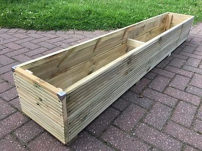 1.8m JUMBO LARGE 6ft Long Wooden Timber Decking Planter Trough Garden Flower - Image 1 of 4