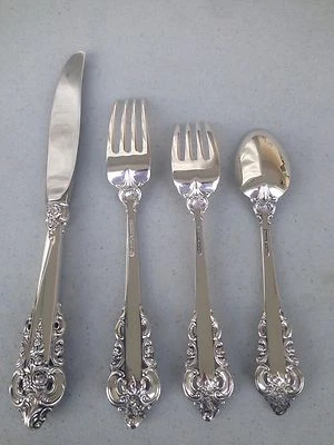 Wallace Sterling Silver Grand Grande Baroque - 4 pc Place Setting Clean Nice - Image 1 of 4