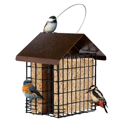 Suet Feeder For Outside Hanging Metal Roof Woodpecker Feeder Two Suet Bird Feede Foto 1 de 4
