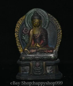 2.6" Old Chinese Buddhism Sit Shakyamuni Amitabha Buddha Sculpture statue - Picture 1 of 4
