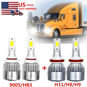 Combo 9005 H11 LED Headlight Bulbs For Kenworth T370 T660 T600 T270 T800 T470 - Picture 1 of 13