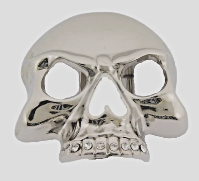 Fivela de cinto caveira masculina prata metal esqueleto strass fantasia de Halloween pirata - Imagem 1 de 4