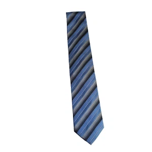 Geoffrey Beene Silk Tie Blue Gray Black White Stripes Men Necktie 59" x 3.25" - Picture 1 of 4