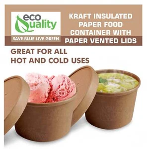 12oz Disposable Kraft Paper Soup Containers with Vented Lids Food Storage - Picture 1 of 8
