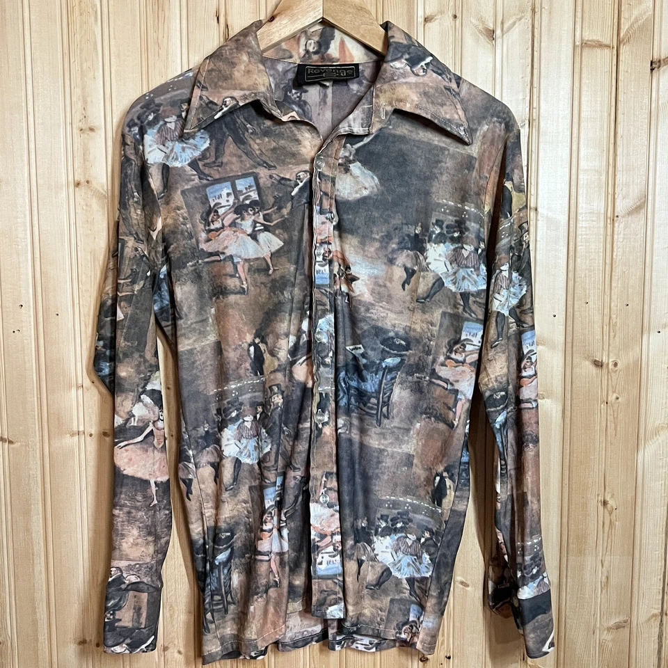 Camisa De Colección Disco Revenge Abotonada AOP Imagen Estampada Delgada Transparente Elástica Talla M Foto 1 de 4