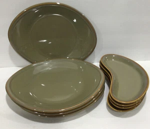 Homer Laughlin Oval Dinner Plates & Appetizer Salad Plates Serves 4 Olive Green - Picture 1 of 12