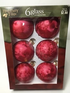 6 Vintage Holiday Time 2-1/2" RED Glass Ball Christmas Tree Ornaments Santa - Picture 1 of 5