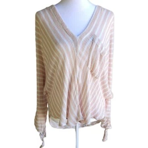 Free People Woven Slouchy Top Women's Medium Gauze Striped Long Sleeve Boho Chic - Picture 1 of 8