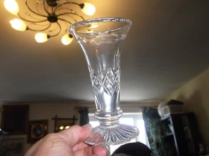 SMALL ELEGANT FOOTED TRUMPET VASE STUART CRYSTAL CUT GLASS BEVEL RIM 5" - Picture 1 of 4