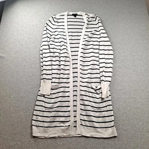 Halogen Sweater Woman L Blue Cardigan Stripe Linen Blend Duster Boho Nautical - Picture 1 of 9