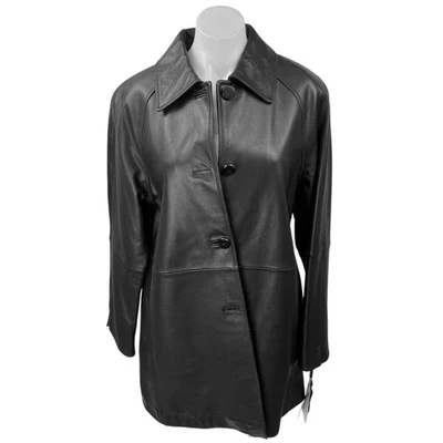 NEW Ellen Tracy Black Leather Button Up Collar Long Sleeve Blazer Coat Jacket M - Image 1 of 4