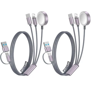 2-Pack 3-in-2 Fast Charging Cable Multi USB Type-C Charger Apple Watch iPhone - Photo 1 sur 8