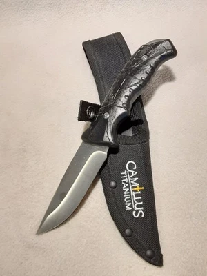 Camillus Titanium Fixed Blade Black Hunting Skinning Knife W Sheath - Image 1 of 4