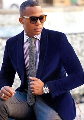 Trajes de terciopelo para hombre chal solapa chaquetas graduación boda esmoquin calce ajustado hombre blazers Foto 1 de 4