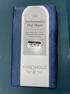 Threshold Twin XL Size 400 Thread Count Performance Flat Sheet - Metallic Blue - Image 1 of 2