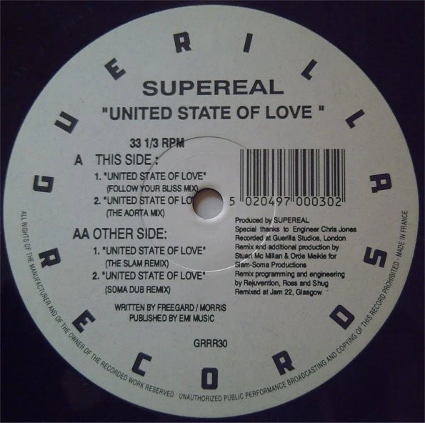 Supereal - United State Of Love - UK 12" Vinyl - 1992 - Guerilla - Image 1 of 1