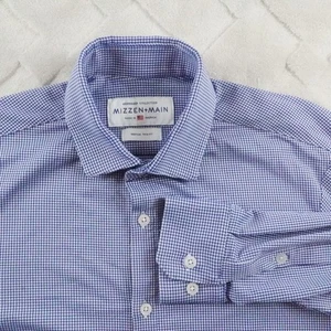 Mizzen+Main Button Up Shirt Mens Medium Trim Fit Plaid Blue Spinnaker Collection - Picture 1 of 10