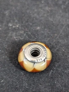 Pandora Charm Authentic Used Sterling Silver 925 Ale Murano Glass Bead Brown Wht - Picture 1 of 4