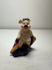 Surfing Pig Surf Resin Rare Art Beach Rare Very Hard To Find Hand Painted 5in - Picture 1 of 4