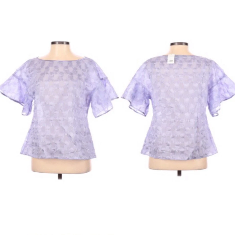Banana Republic Lilac Purple Blouse Polka-dot Fringe Flutter Size XS Top