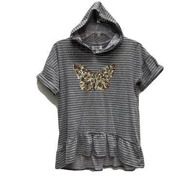 SPEECHLESS Kids Girls Large Top Shirt Sequin Butterfly Hooded Short Slvs Peplum - Image 1 of 4