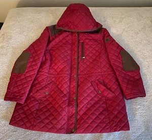 Ralph Lauren rot gesteppt abnehmbare Kapuze Kunstlederbesatz Gr. 1X cooles Futter - Bild 1 von 17