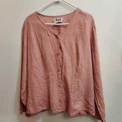 Flax Pink Linen Button Front Shirt Jacket  Size Large - Image 1 of 4