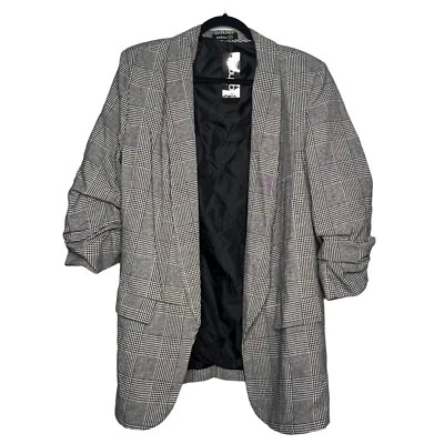 Boohoo Jacket Ruched Dogtooth Prince Of Wales Blazer White Black Womens 22 NEW - Image 1 of 4