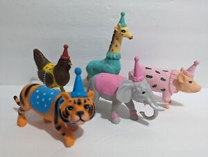 5 Ankyo Party Animals Cake Toppers jouet figurine de cirque chapeaux d'anniversaire girafe tigre