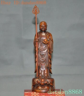 8.6" Budismo Tibetano Madera Boj Ksitigarbha jizo Bodhisattva Estatua Foto 1 de 4