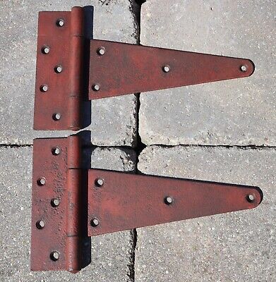 PAIR OF LARGE VINTAGE DOOR HINGES FOR FARM BARN OR SHED EACH 12 X 7 INCHES • 21.95$